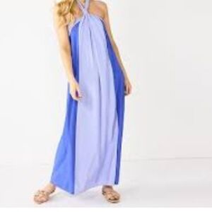 Nine West Blue and Purple Halter Maxi Dress
